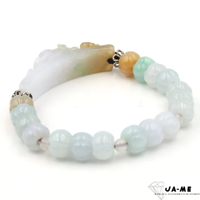 【JA-ME】天然A貨翡翠 冰種白翡伴黃翡貔貅南瓜珠手珠