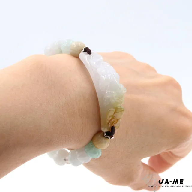 【JA-ME】天然A貨翡翠 冰種白翡伴黃翡貔貅南瓜珠手珠
