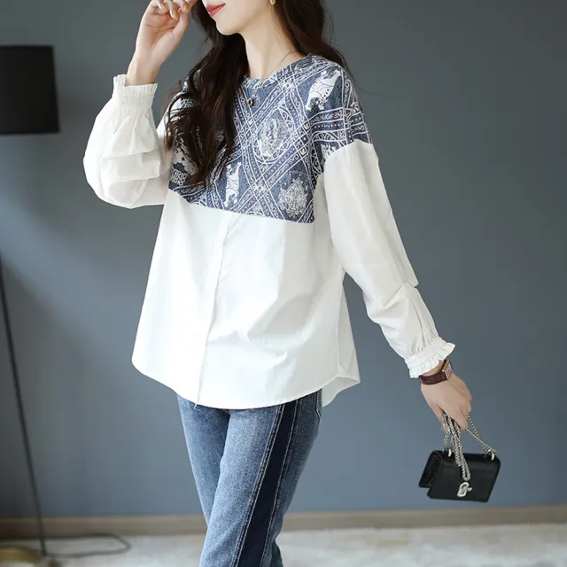 【ALLK 歐楷】新品上架 配色印花造型上衣 白色 尺寸L-XXL/中大尺碼/涼爽/透氣