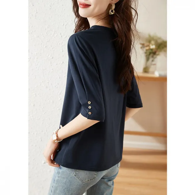 【ALLK 歐楷】新品上架 鈕扣造型上衣 藏青色 尺寸L-XXL/中大尺碼/涼爽/透氣