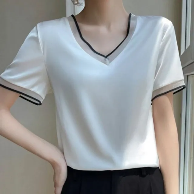 【巴黎精品】現貨出清 頂級法式緞面襯衫絲質上衣名媛絲綢冰絲絲質背心(網紗女素色T恤3色a1ep22)