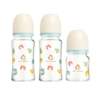 【奇哥】CHIC BASICS哺育奶瓶組：耐熱玻璃寬口奶瓶2大+1小