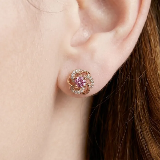 【Luster】38女王!10分 Fancy Vivid pink 粉紅山茶花 培育彩鑽 純銀 耳環-任選(培育彩鑽X2總重0.20克拉)