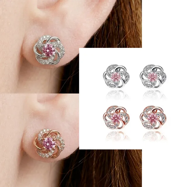 【Luster】38女王!10分 Fancy Vivid pink 粉紅山茶花 培育彩鑽 純銀 耳環-任選(培育彩鑽X2總重0.20克拉)