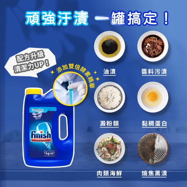 【finish 亮碟】洗碗機專用 強力洗滌粉劑洗碗粉 1kg/罐(正品平輸/雙倍酵素洗碗粉/強效去油去漬/全機型適用)
