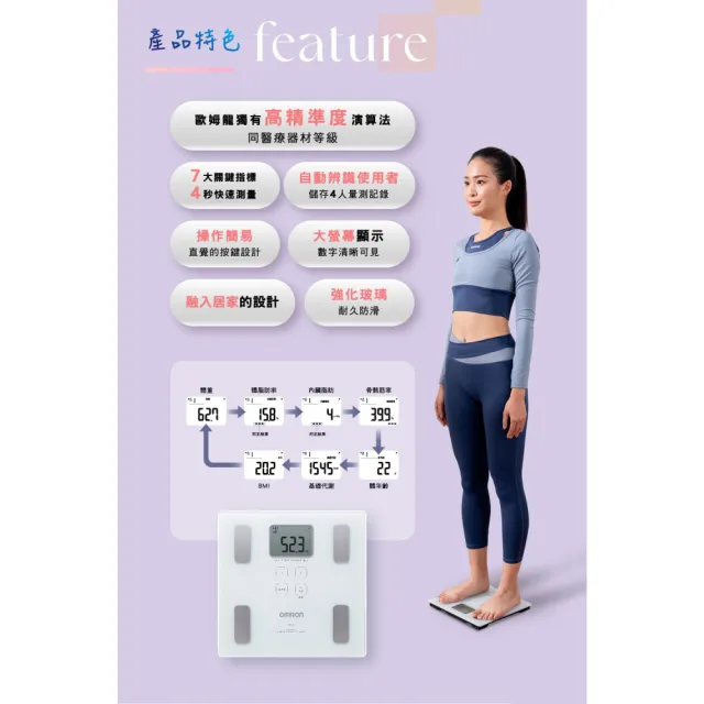 【OMRON 歐姆龍】電子體重計/兩點式體脂計 HBF-214 (白色)