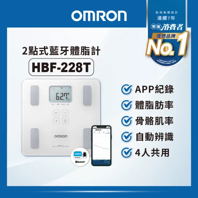 【OMRON 歐姆龍】電子體重計/體脂計 HBF-228T (白色)