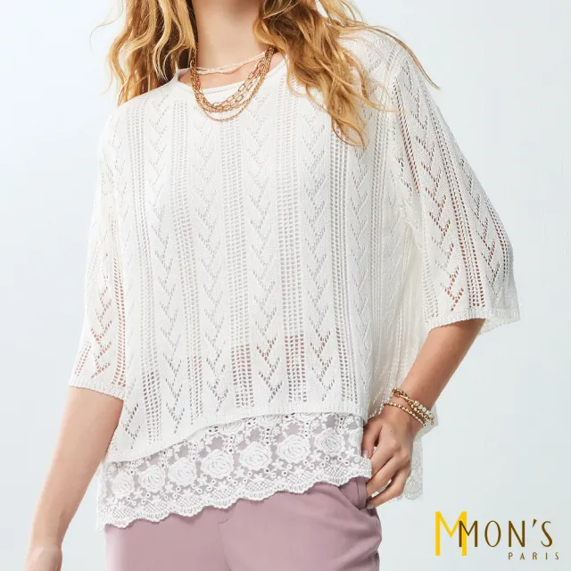 【MON’S】人字紋簍空緹花針織上衣(直)
