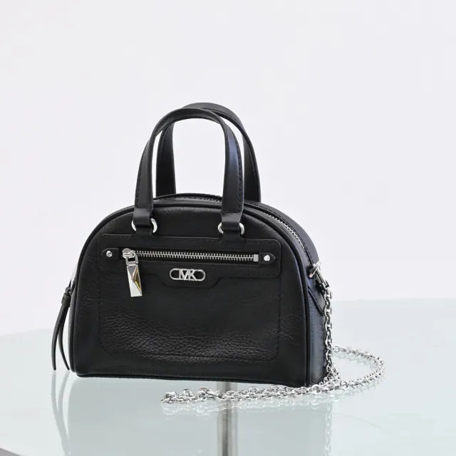 【Michael Kors】經典MK LOGO荔枝皮革小包鍊包手提包兩用包(黑)