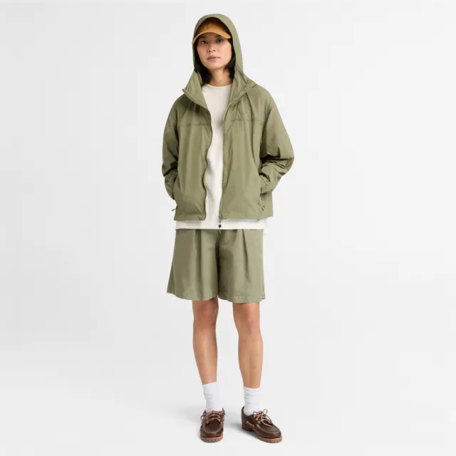 【Timberland】女款灰綠色寬版多功能防曬外套(A42CF590)
