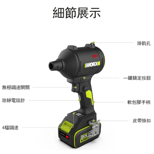 【WORX 威克士】空氣吹塵槍 暴力吹風機 空機  吹塵槍 弱電 除塵槍(WU093.9)
