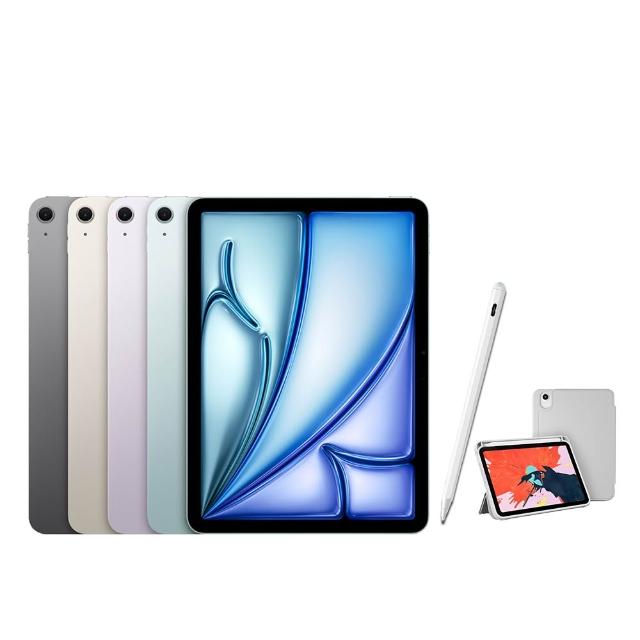 【Apple】2026 iPad Air M4晶片/11吋/5G/128G 平板電腦(A04 Plus觸控筆+三折筆槽殼+鋼化保貼組)