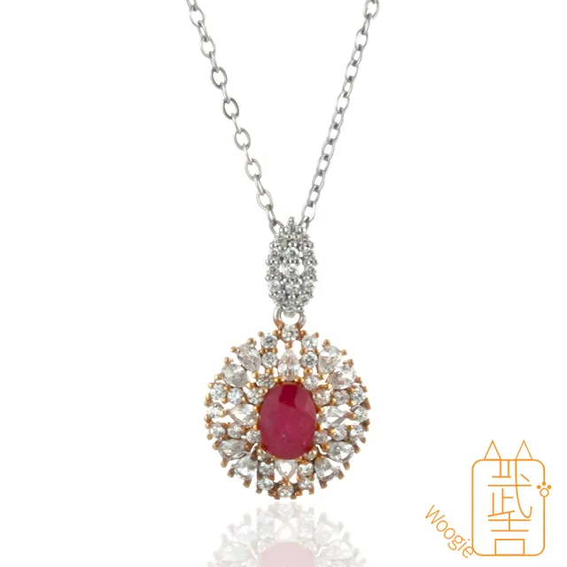 【Woogie武吉珠寶】紅寶石滿鑽設計純銀項鍊(豪華滿鑽18x14mm)