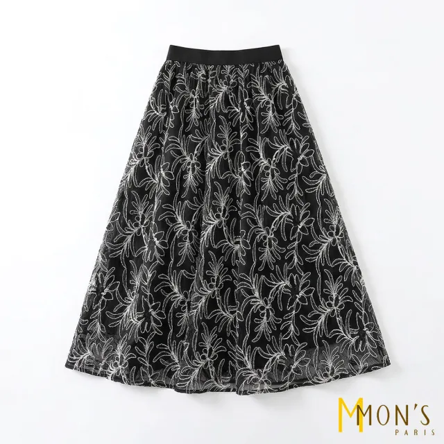 【MON’S】繩骨蕾絲繡花輕盈紗裙(直)