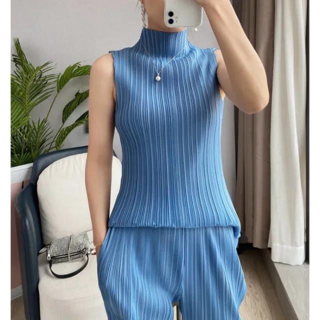 【巴黎精品】現貨限搶 三宅風皺褶衣服褶皺上衣摺衣彈力大尺碼(高領無袖寬鬆女T恤3款b1a36)