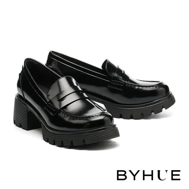 【BYHUE】日常質感純色開邊珠超纖樂福軟芯厚底鞋(黑)