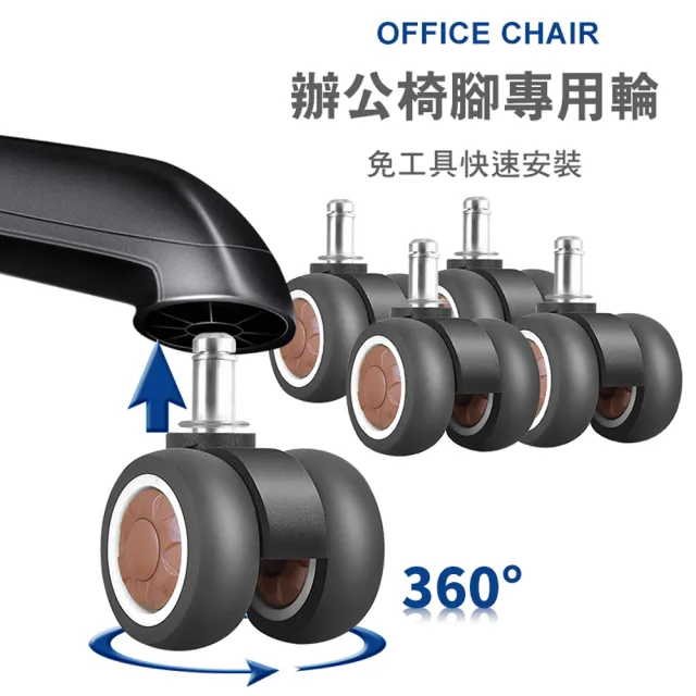 【G+ 居家】超靜音TPR辦公椅2吋萬向輪5入組(活動腳輪/電腦椅輪子/靜音輪/萬向輪/直插式)