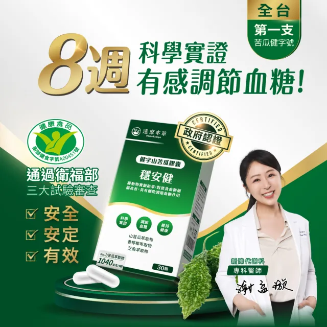 【達摩本草】BmpP穩安健 健字山苦瓜膠囊1入(30顆/盒、台灣第一支 苦瓜健字號 調節血糖、苦瓜保健第一品牌)