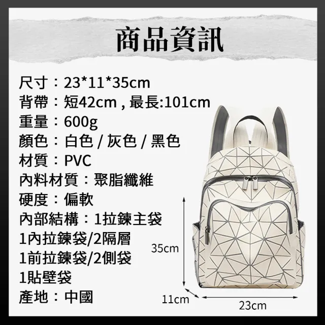 【Belinda】雙11 巴特PVC大幾何圖紋防潑水大容量休閒包造型包時尚包後背包( 白色//灰色/黑色)