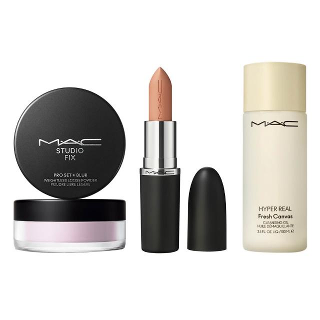 【M.A.C】極輕緞光持妝美肌組(超持妝輕透濾鏡蜜粉6.5g+MACximal極自我緞光唇膏3.5g)