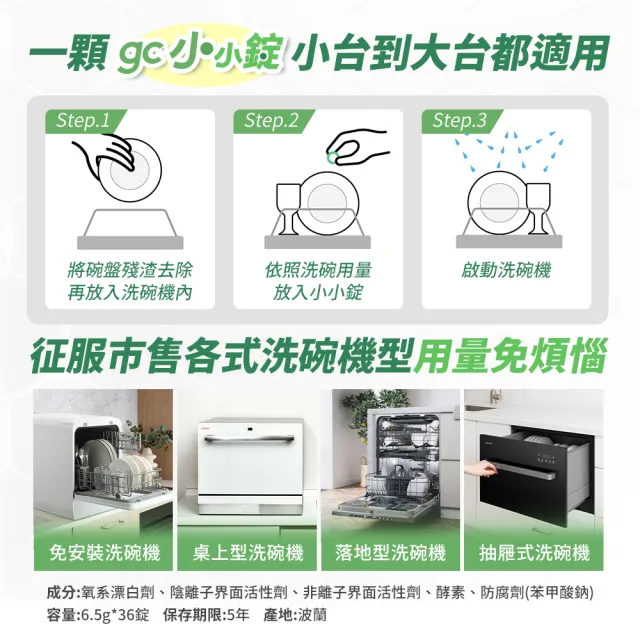 【gc clean】桌上型洗碗機專用小小錠36錠(洗碗錠/奶瓶清潔/無色素/無香精/防潮鋁膜包裝)