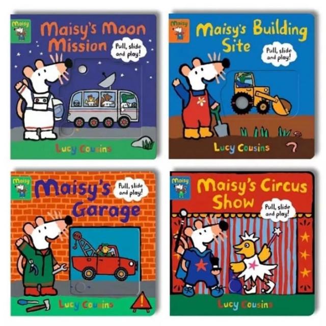 【麥克兒童外文書店】MAISY 小鼠波波推拉滑互動硬頁書套組4書 幼兒操作書
