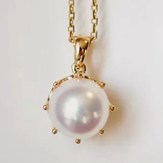 月輝珠寶 18K金 9-9.2mm 日本高品質 Akoya 海水珍珠 吊墜 公主冠系列 精緻鏤空設計 日常百搭