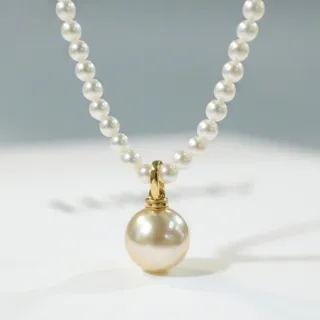 月輝珠寶 10-11mm 天然南洋淺金珍珠項鍊 18K金 乾枯玫瑰系列 可開口設計 日本 Akoya 珍珠 串珠鏈