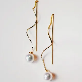 月輝珠寶 18K金 7-7.3mm 日本 Akoya 天然珍珠耳環 玲瓏系列 長耳線設計 氣質優雅 修飾臉型