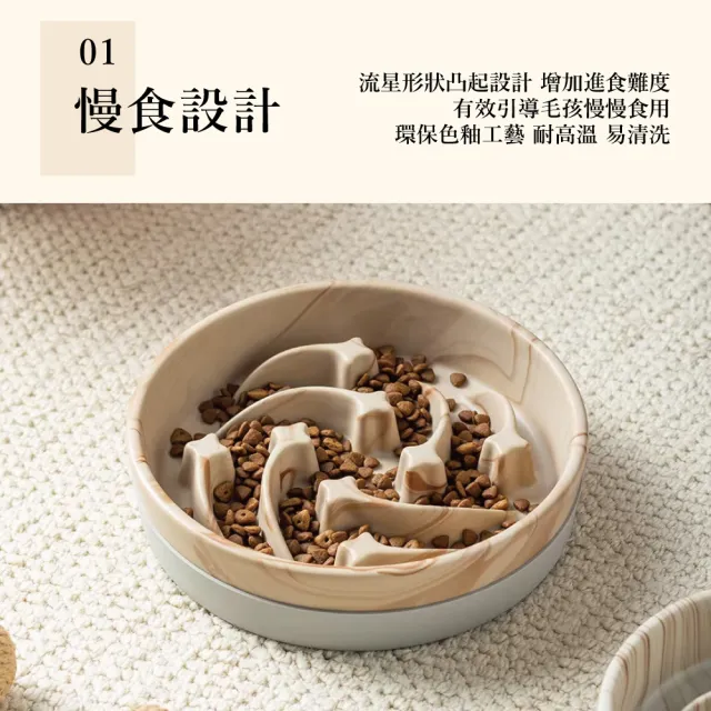 【chachacha】流星陶瓷止滑慢食碗 450ml 3色 (寵物碗/飼料碗)