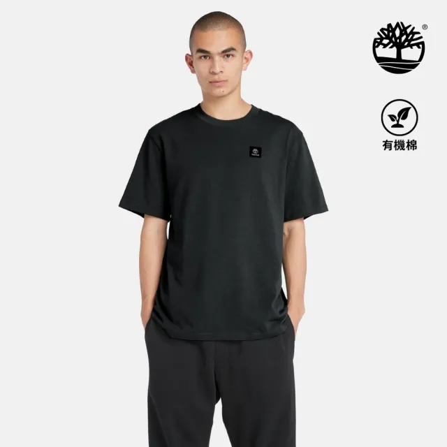 【Timberland】男款黑色徽章LOGO短袖T恤(A42P5001)