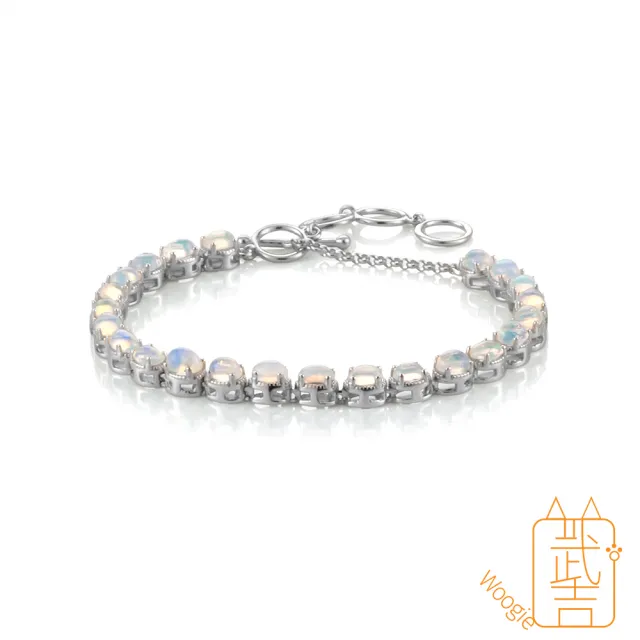 【Woogie武吉珠寶】精品蛋白石純銀T扣手鍊(遊彩滾邊4mm)