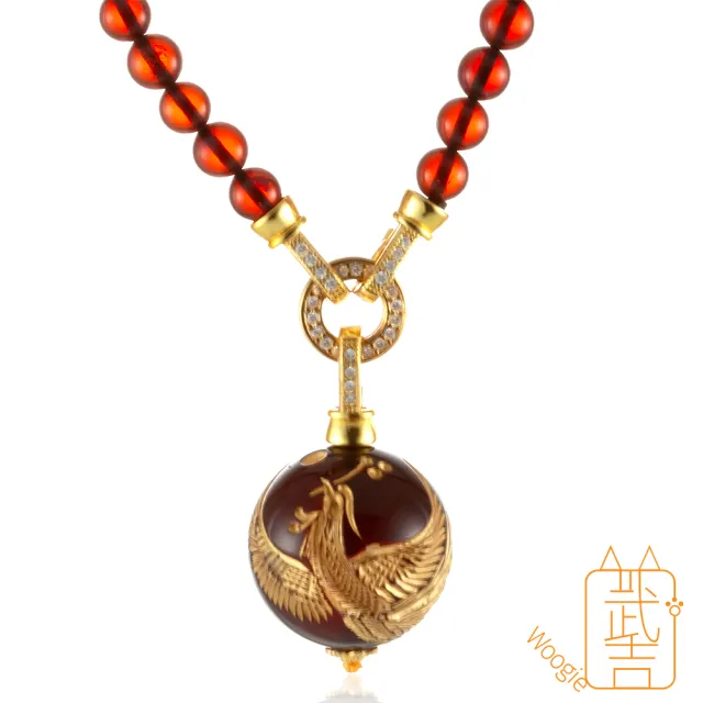 【Woogie武吉珠寶】琥珀蜜蠟血珀鎏金鳳凰108念珠項鍊(6-23mm)