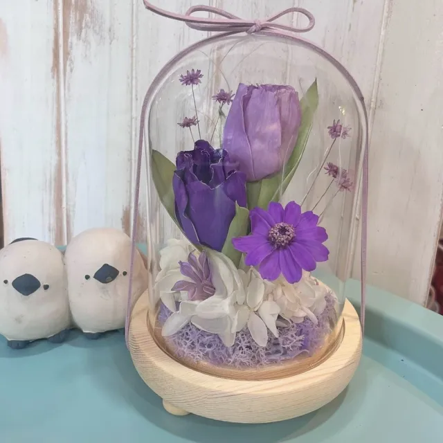【OSTARA FLORIST 奧斯塔拉花藝】鬱金香的呢喃~永生花玻璃罩盅(情人節、慶祝、花禮、節日送禮、擺飾)