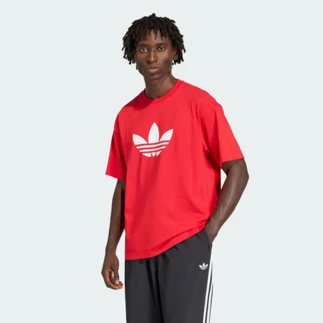 【adidas 愛迪達】Trefoil T-shirt 男 T恤 運動上衣 休閒短袖 紅 亞版 純棉(KD4090)