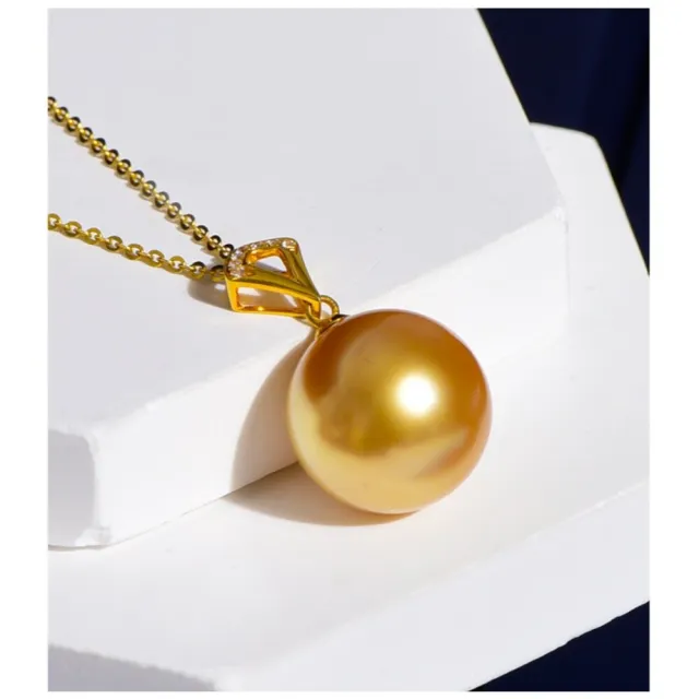 月輝珠寶18K金12-13mm 天然南洋金珠項鍊單顆珍珠吊墜濃金色澤高雅溫潤 