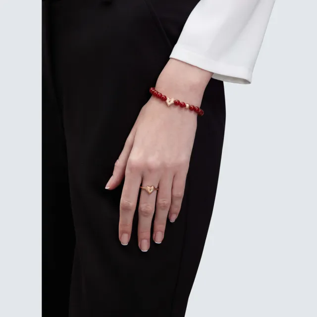 【agnes b.】bijoux 女款 925純銀 雕刻心形戒指 玫瑰金