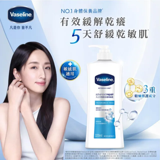 【Vaseline 凡士林】經典系列潤膚露獨家款(專業修護4入組 身體乳液)