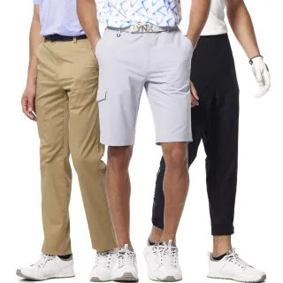 【Lynx Golf】換季首降4折！春夏男款防潑水彈性舒適剪接造型設計百搭素面平口休閒長/短褲(山貓男款任選)