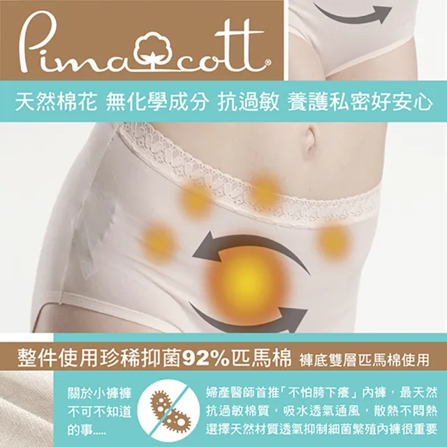 【LOHAS 樂活人生】5入組-台灣製歐洲精品92%PIMA棉 透氣抑菌高腰女內褲（天然無毒親膚）