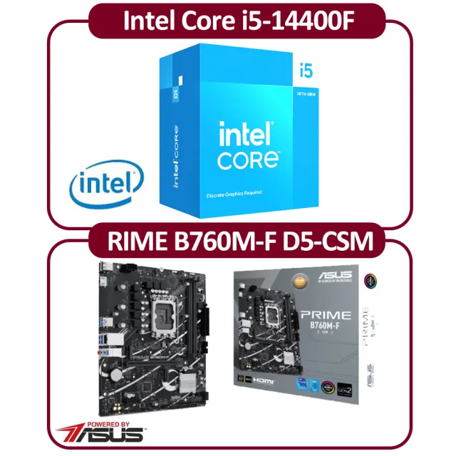 【Intel 英特爾】Intel Core i5-14400F CPU+華碩 B760M-F 主機板D5(十核心超值組合包)