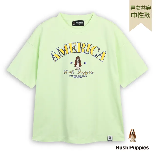 【Hush Puppies】男女共穿 T恤 涼感經典美式風刺繡狗寬版T恤 (淺綠 / 63211802)