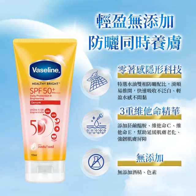 【Vaseline 凡士林】官方直營 5D極護水感/涼感防曬乳x2入(170ML 身體防曬)