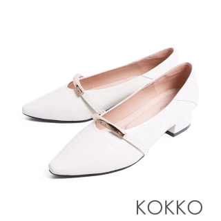 【KOKKO】極簡優雅金屬帶低跟包鞋白色