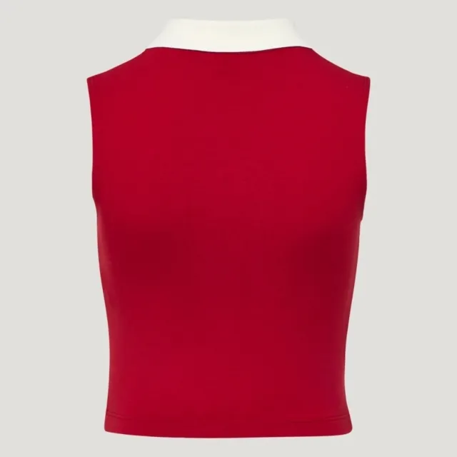 【adidas 愛迪達】Polo Tank 女 POLO背心 運動背心 紅 亞版 領口設計(KY5695)