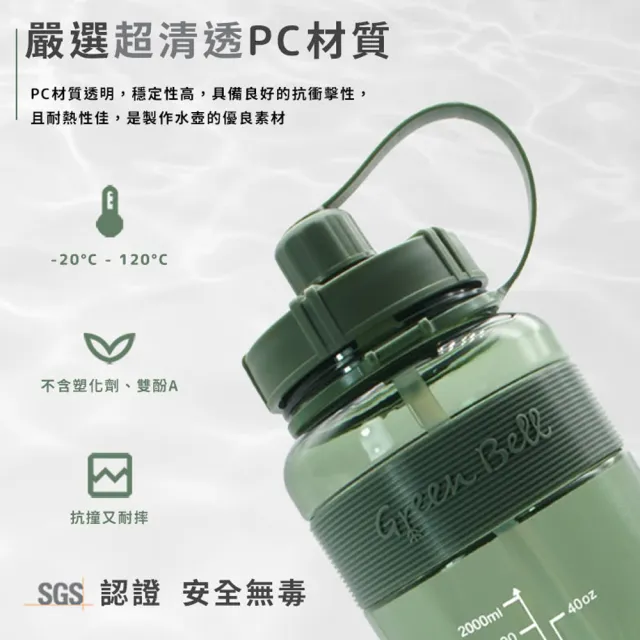 【GREEN BELL 綠貝】彈跳吸管運動太空水壺-附背帶1500ml2入組(耐摔 寬口 大容量 健身 環保 不含BPA)