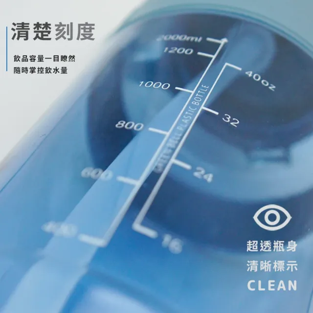 【GREEN BELL 綠貝】彈跳吸管運動太空水壺-附背帶2000ml(耐摔 寬口 大容量 戶外 健身 環保 不含BPA)