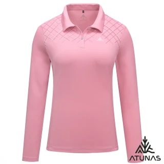 【ATUNAS 歐都納】女款循環抑菌抗臭吸濕排汗長袖POLO衫(A1PSHH02WC櫻花粉/再生環保材/透氣/抗UV防曬/休閒)