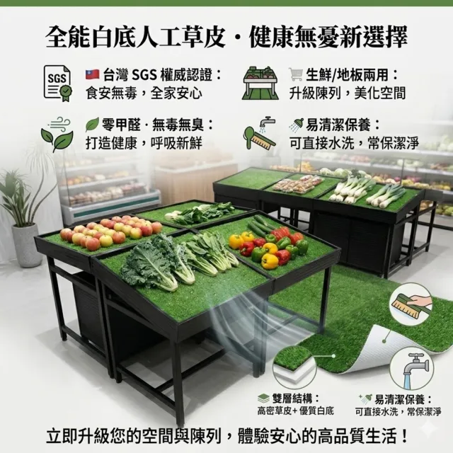 【poko】台灣SGS認證 人工草皮 防滑白色膠底款 100x120cm 仿真景觀草皮 草坪 草地毯 草皮 假草 不掉渣