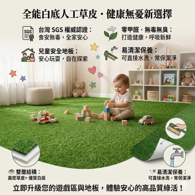 【poko】台灣SGS認證 人工草皮 100x90cm 白膠底 景觀草皮 造景草坪 草地毯 草皮 假草 不掉渣 仿真草 草地
